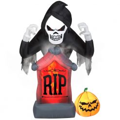 Halloween Inflatables Gemmy 6 Ft. Pre-Lit Inflatable Animated Projection Fog Effect-Fire And Ice-Shaking Reaper Scene (RRPm) Airblown