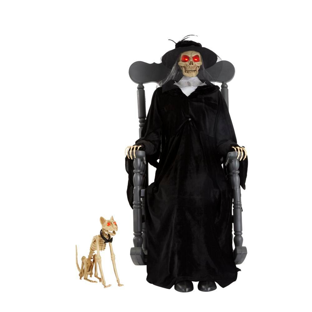 Home Accents Holiday 4 Ft. Animated LED Rocking Chair Skeleton With Cat 3 Home Accents Holiday 4 Ft. Animated LED Rocking Chair Skeleton With Cat