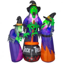 Home Accents Holiday 6 Ft. Fire And Ice Witches With Cauldron Airblown Projection Inflatable Halloween Inflatables