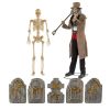 Home Accents Holiday 6.5 Ft. Animated Gravedigger, 5 Ft. Poseable Skeleton And 5-Piece Assorted Tombstone Pack Halloween Props