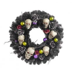 Home Accents Holiday 30 In. Artificial Halloween Wreath With Flowers And Skulls Halloween Wreaths